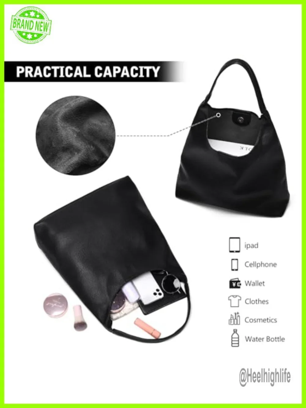 Soft Vegan Leather Slouchy Hobo Tote Purse Shoulder Bag for Work Travel